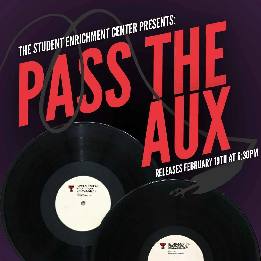 Pass the Aux graphic: red type over two vinyl records with IEE labels, releases February 19th at 6:30 PM Pass the Aux graphic: red type over two vinyl records with IEE labels, releases February 19th at 6:30 PM